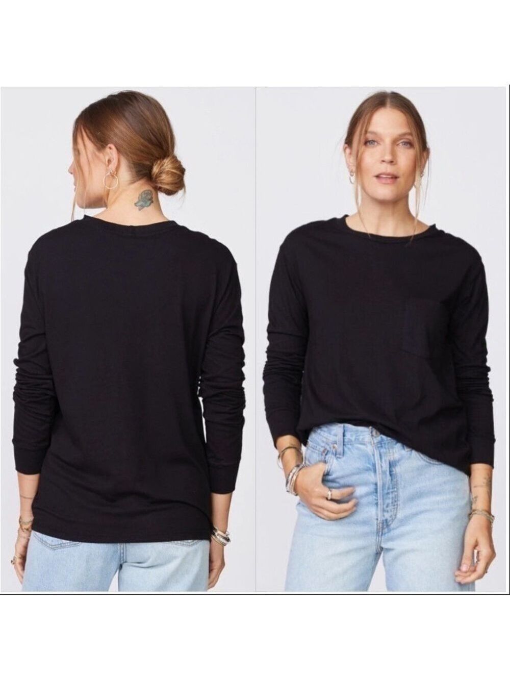 Monrow Black Long Sleeve Ex-Boyfriend Pocket Crew Small